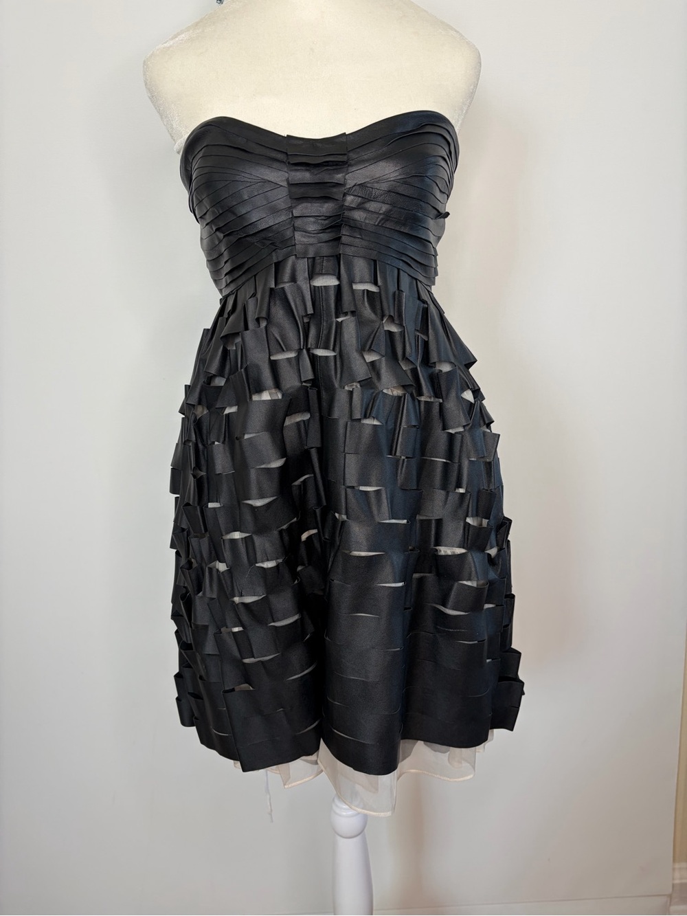 Diane Von Furstenberg Black Strapless Lamb Leather Silk dress